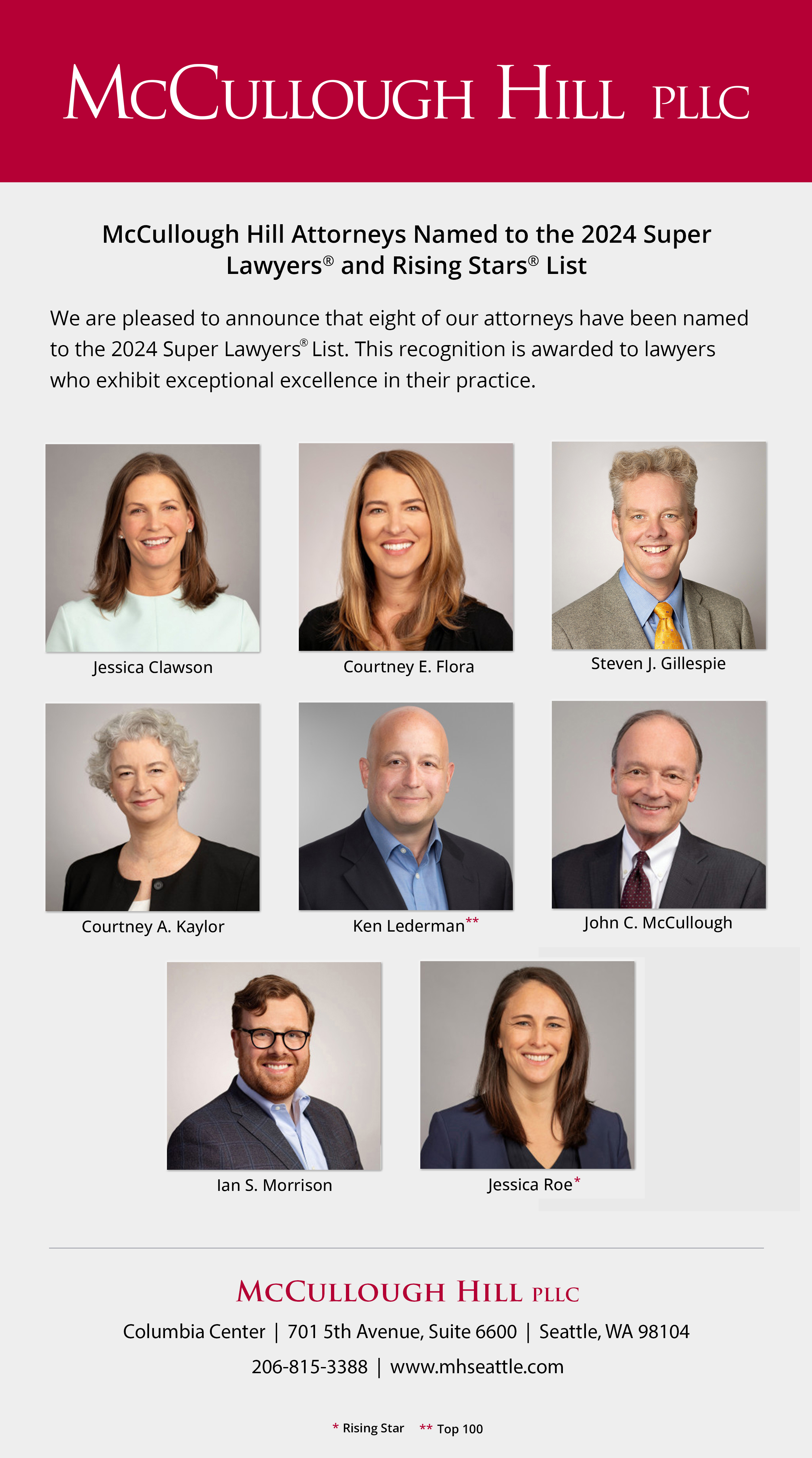 McCullough Hill Attorneys Named to the 2024 Super Lawyers<sup>®</sup> and Rising Stars<sup>®</sup> List